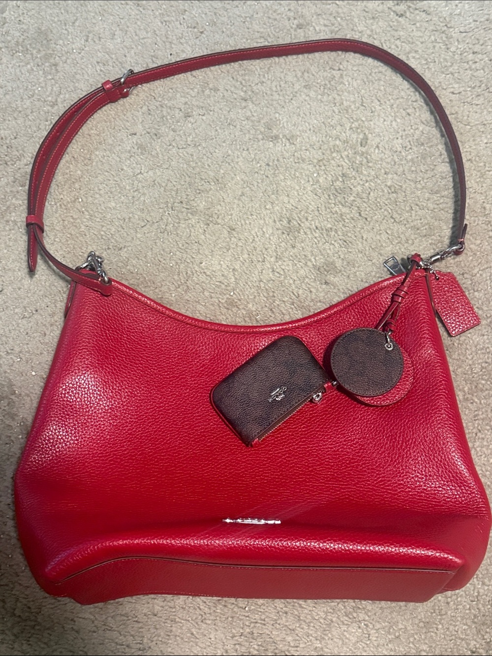 Coach Red Leather Shoulder Bag with Dark Brown Pouch